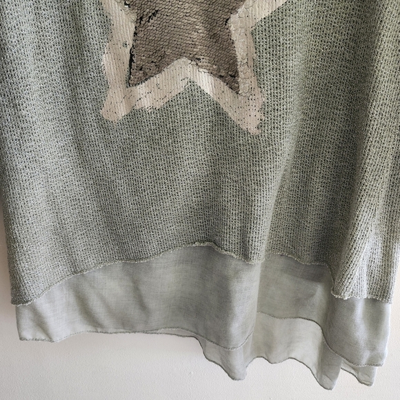 Wool, Mohair and Linen, Sage & Gold Metallic Knit Top With Sequin/Painted Star - Picture 4 of 15